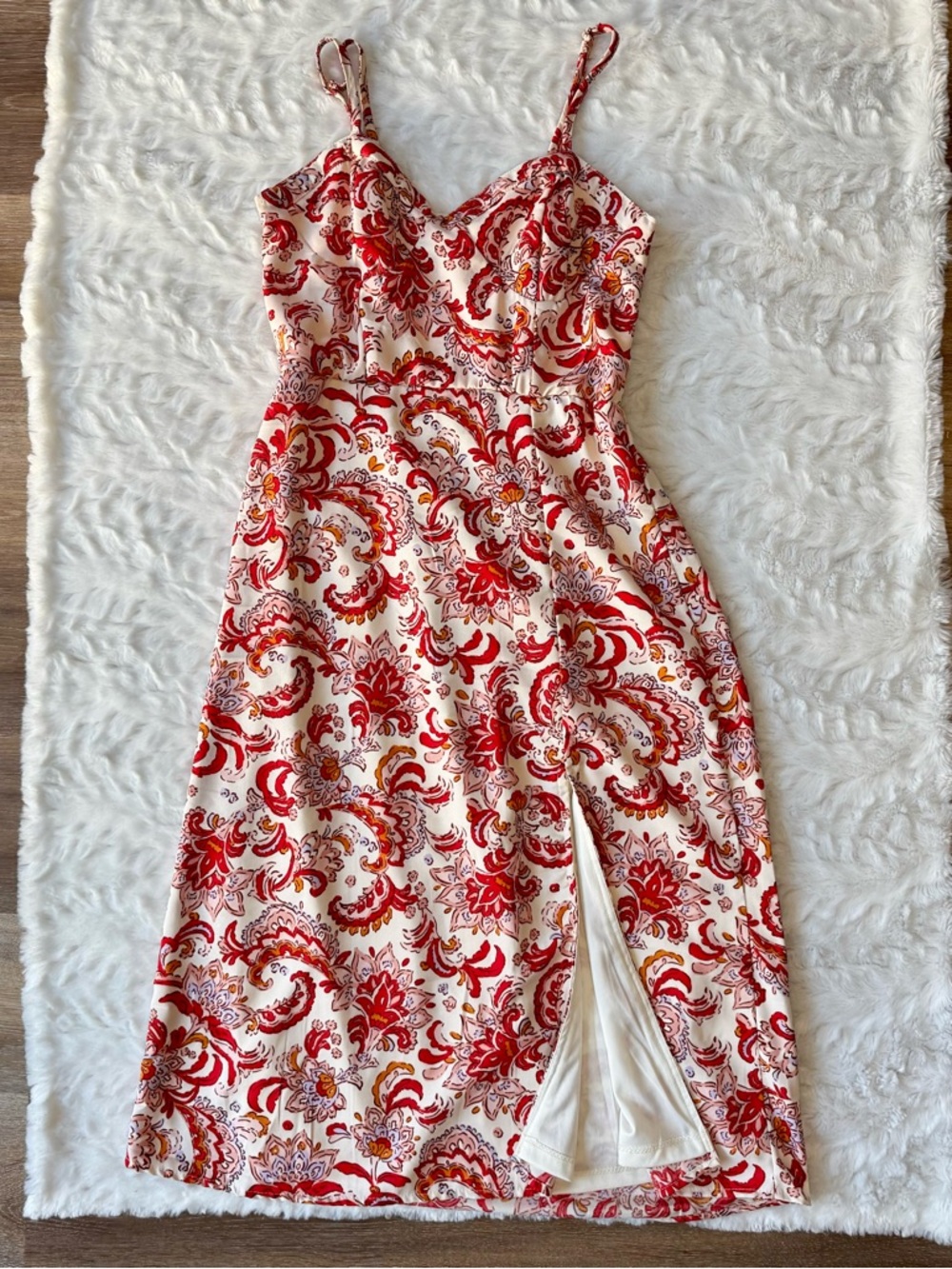 Jessica Simpson Floral Midi Dress with Slit Pink White